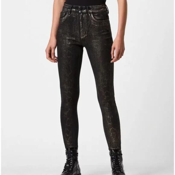 NWOT AllSaints Metallic Snake Print Miller Jean Pants - Picture 2 of 10